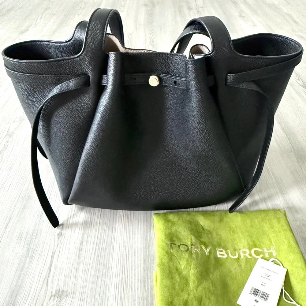 Tory Burch Black Romy Pebble Tote Bag
